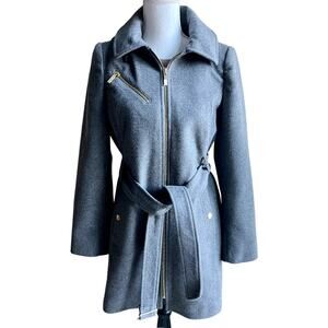 New Michael Kors wool blend gray full zip tie belt coat size 8